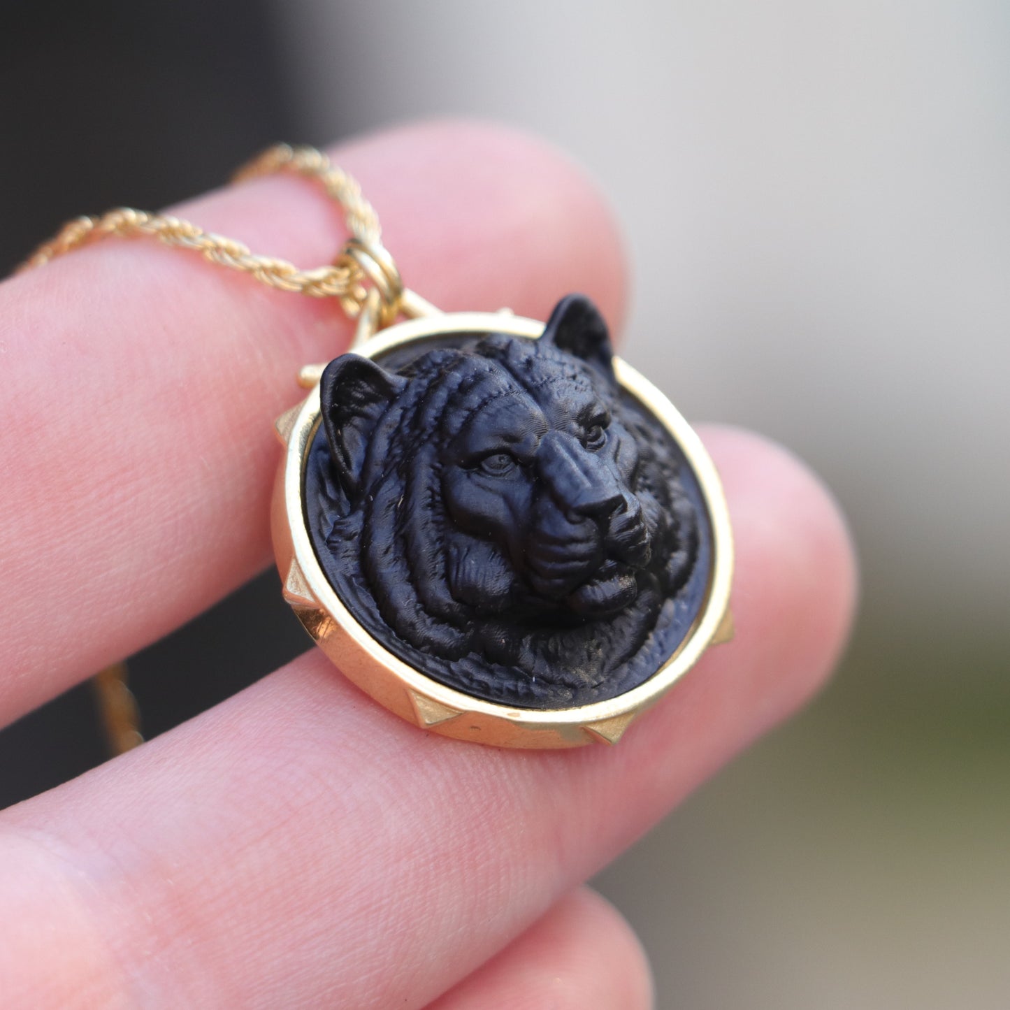 Marble Lion 925 Silver Gold Plated Necklace