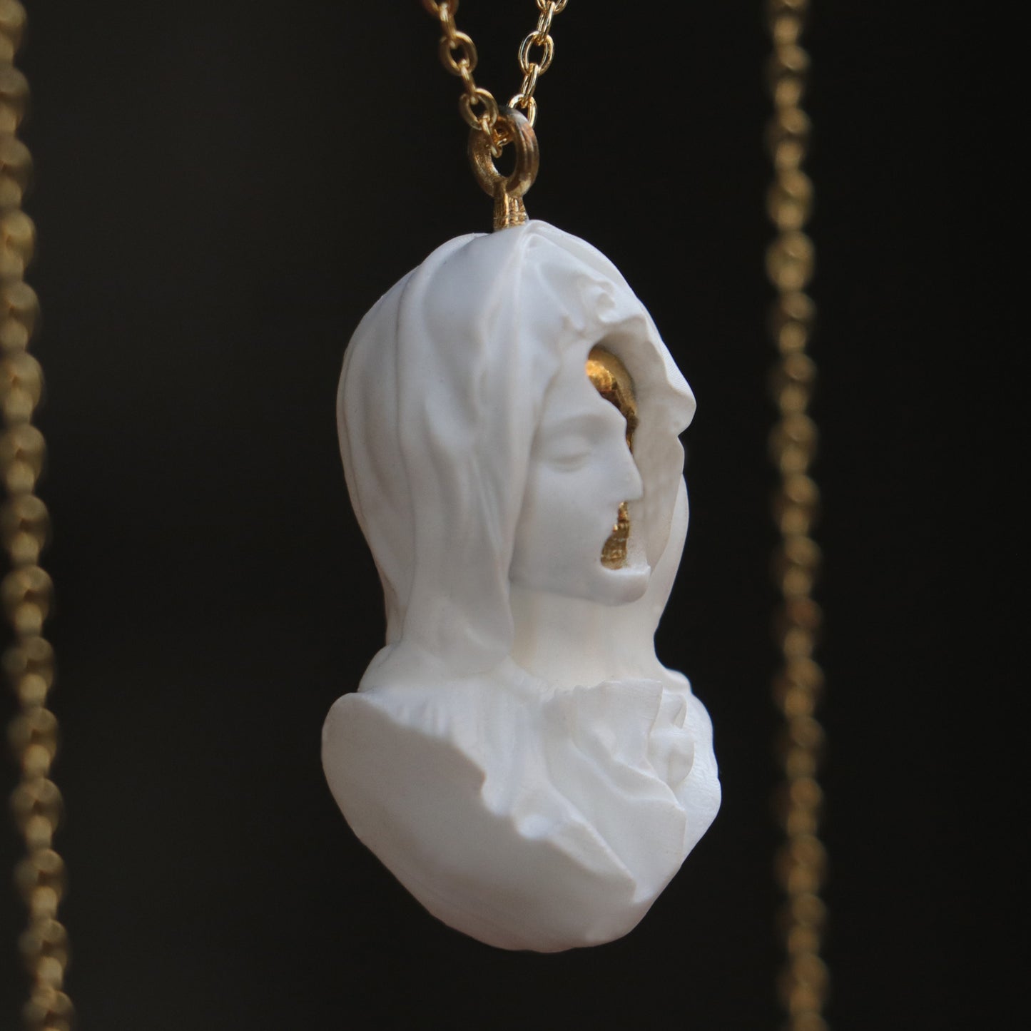 Marble Lion 925 Silver Gold Plated Necklace