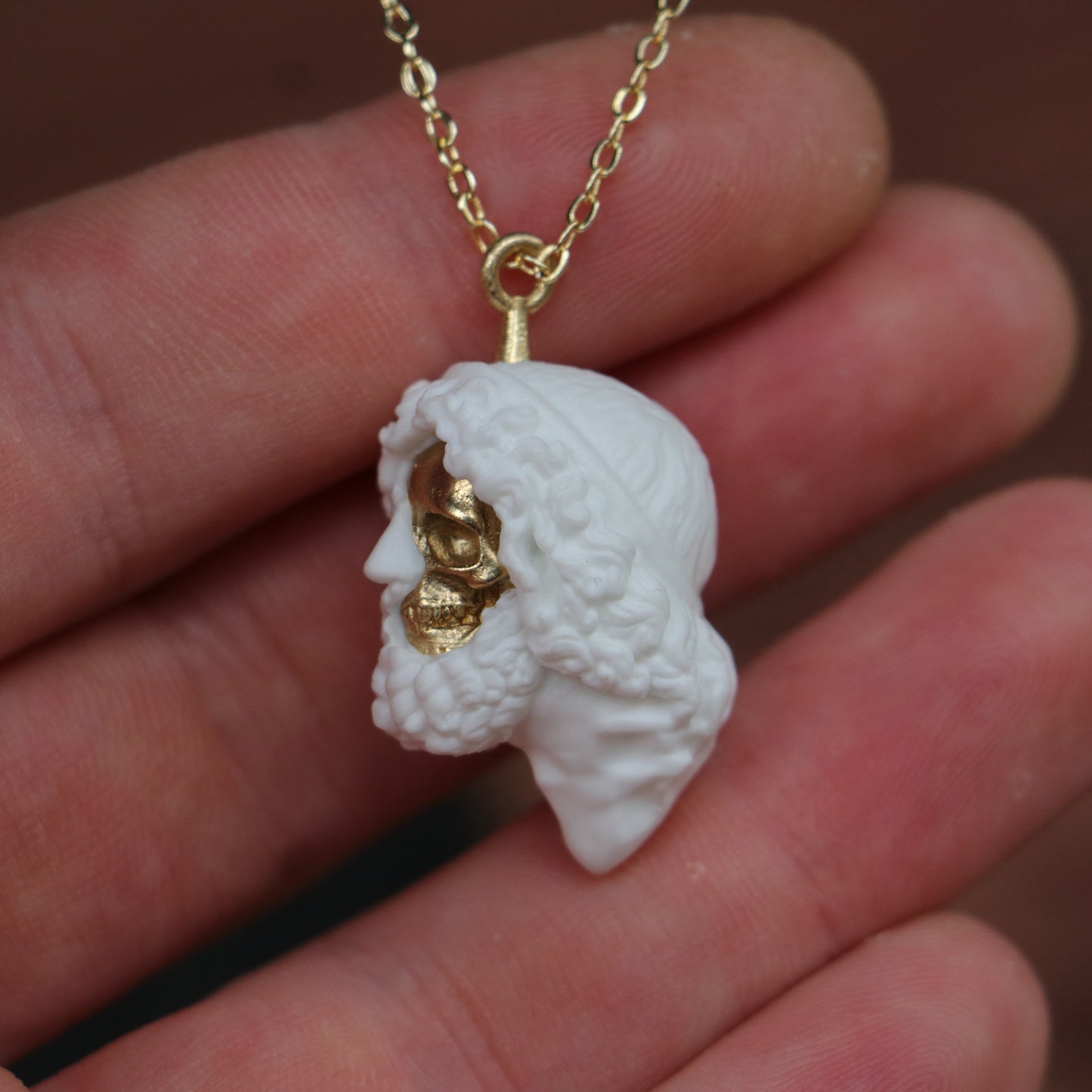 Marble Lion 925 Silver Gold Plated Necklace