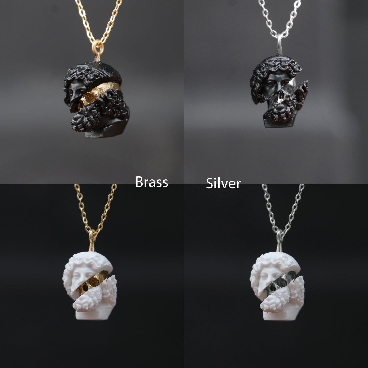 Marble Lion 925 Silver Gold Plated Necklace