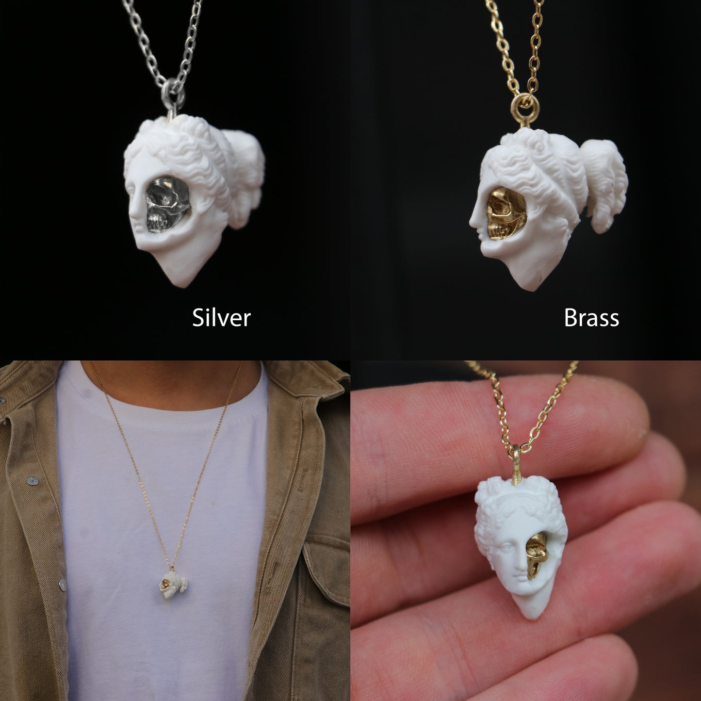 Marble Lion 925 Silver Gold Plated Necklace