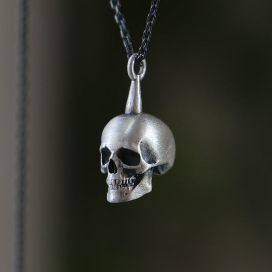 Mini Mini Skull 925 Oxidized Silver Necklace