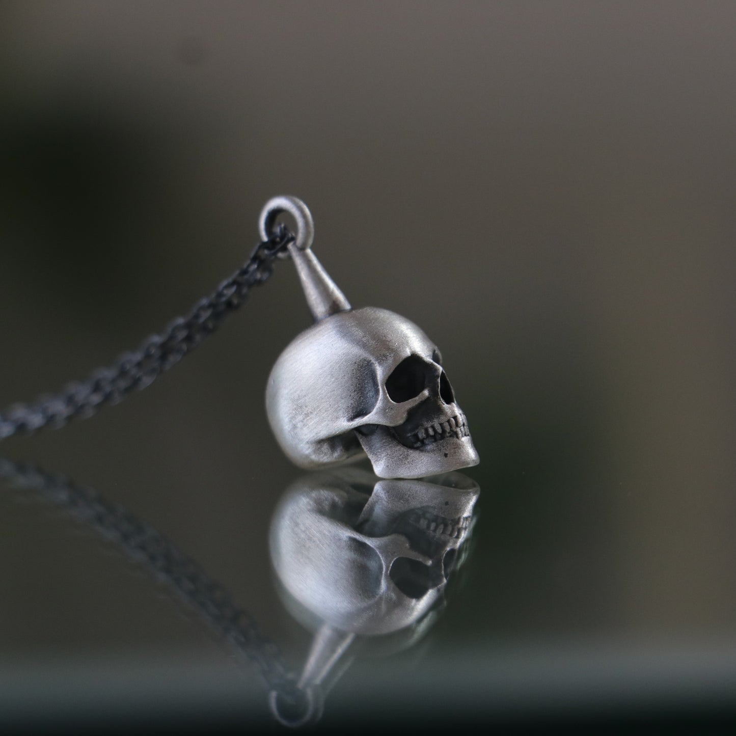 Mini Mini Skull 925 Oxidized Silver Necklace