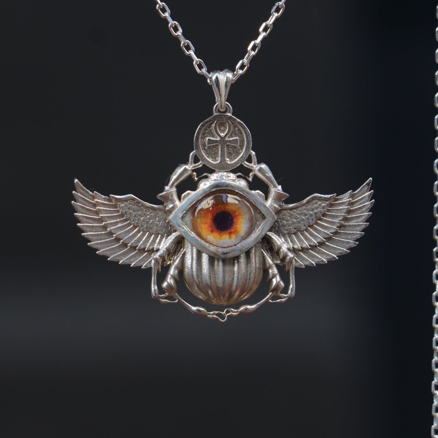 Antik Mısır Scarab ve Ankh Gümüş Kolye - İris Göz Koruyucu Tılsım