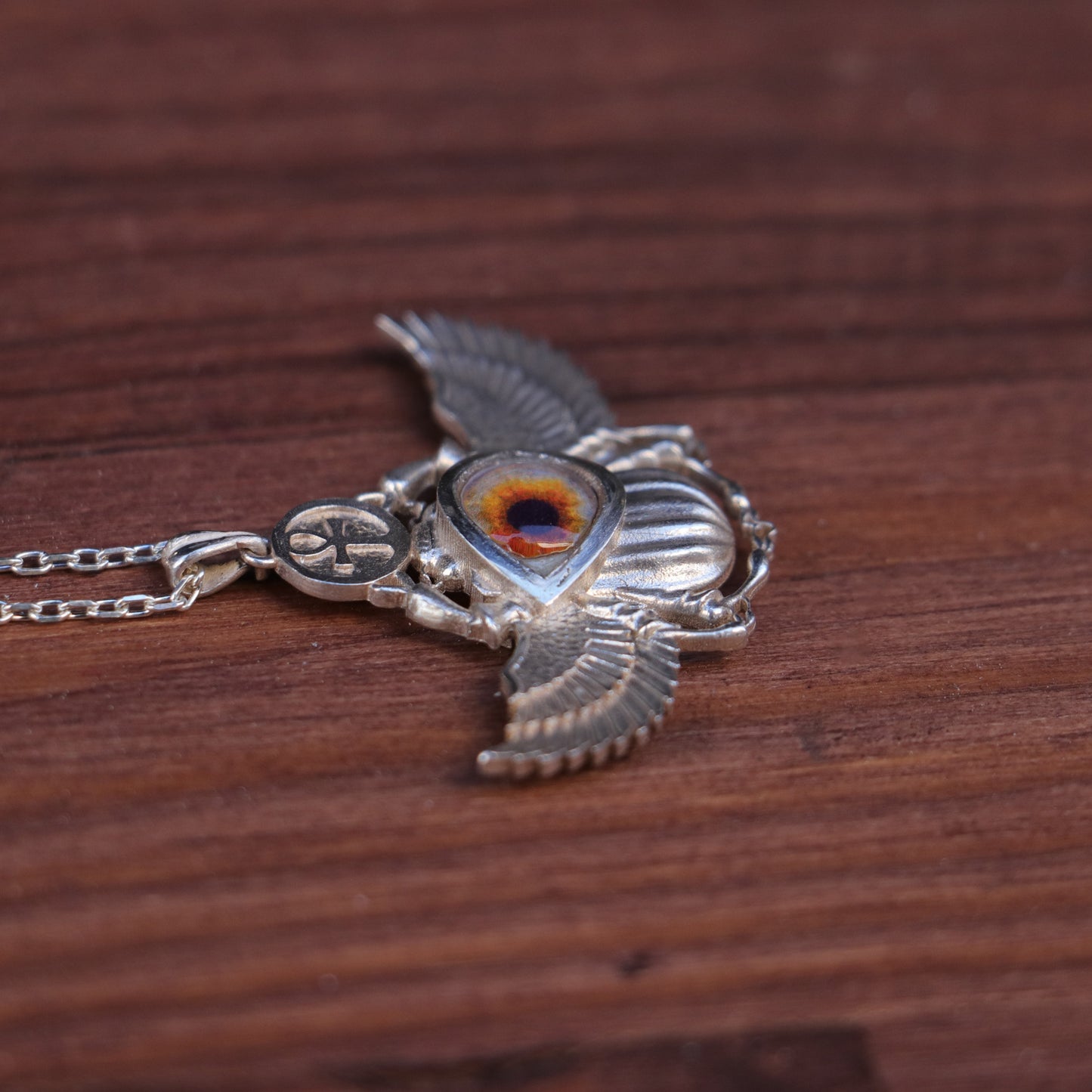 Antik Mısır Scarab ve Ankh Gümüş Kolye - İris Göz Koruyucu Tılsım