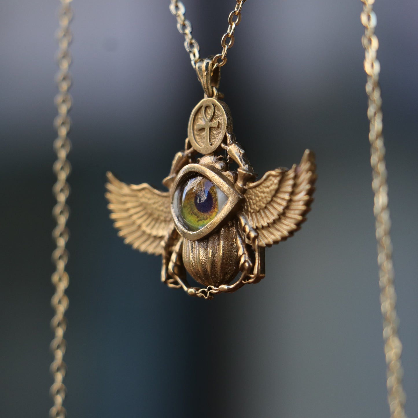 Antik Mısır Scarab ve Ankh Gümüş Kolye - İris Göz Koruyucu Tılsım