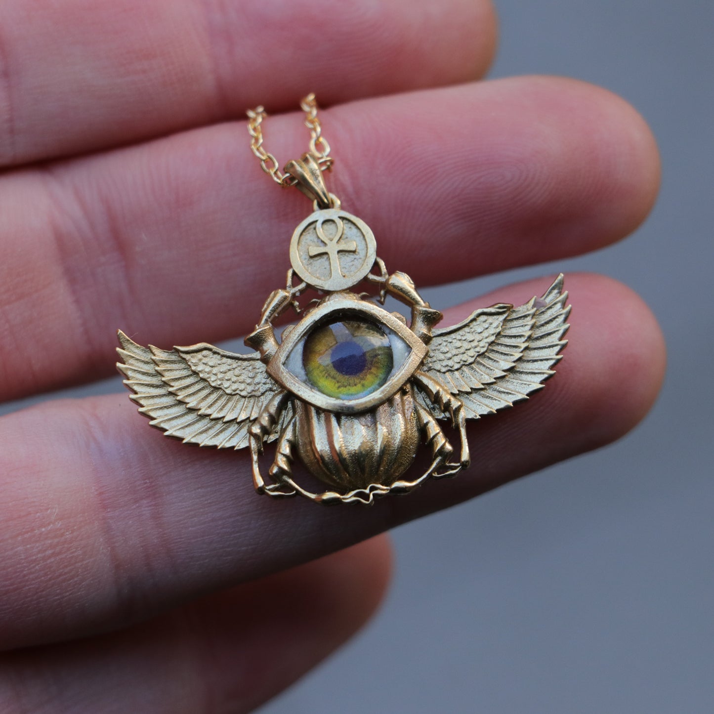Antik Mısır Scarab ve Ankh Gümüş Kolye - İris Göz Koruyucu Tılsım