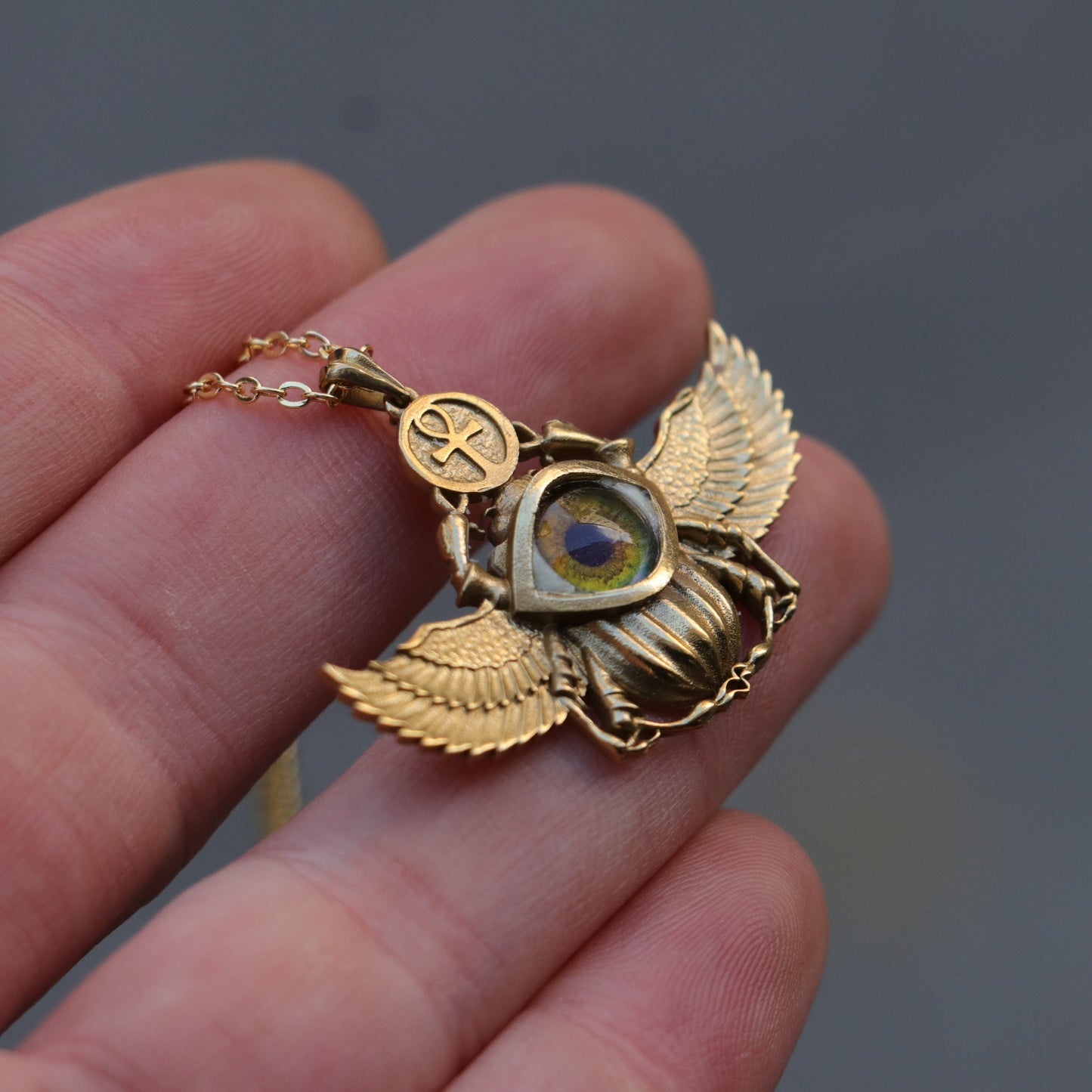 Antik Mısır Scarab ve Ankh Gümüş Kolye - İris Göz Koruyucu Tılsım