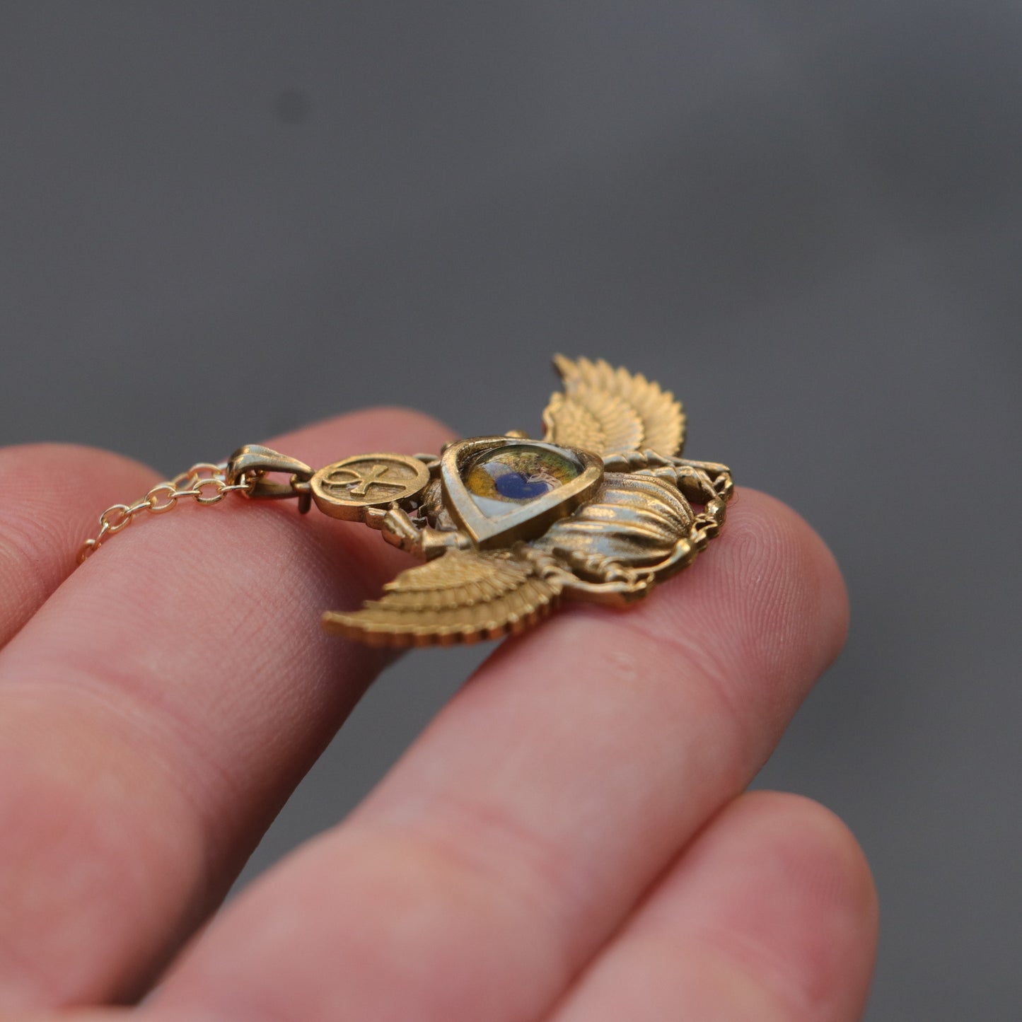 Antik Mısır Scarab ve Ankh Gümüş Kolye - İris Göz Koruyucu Tılsım