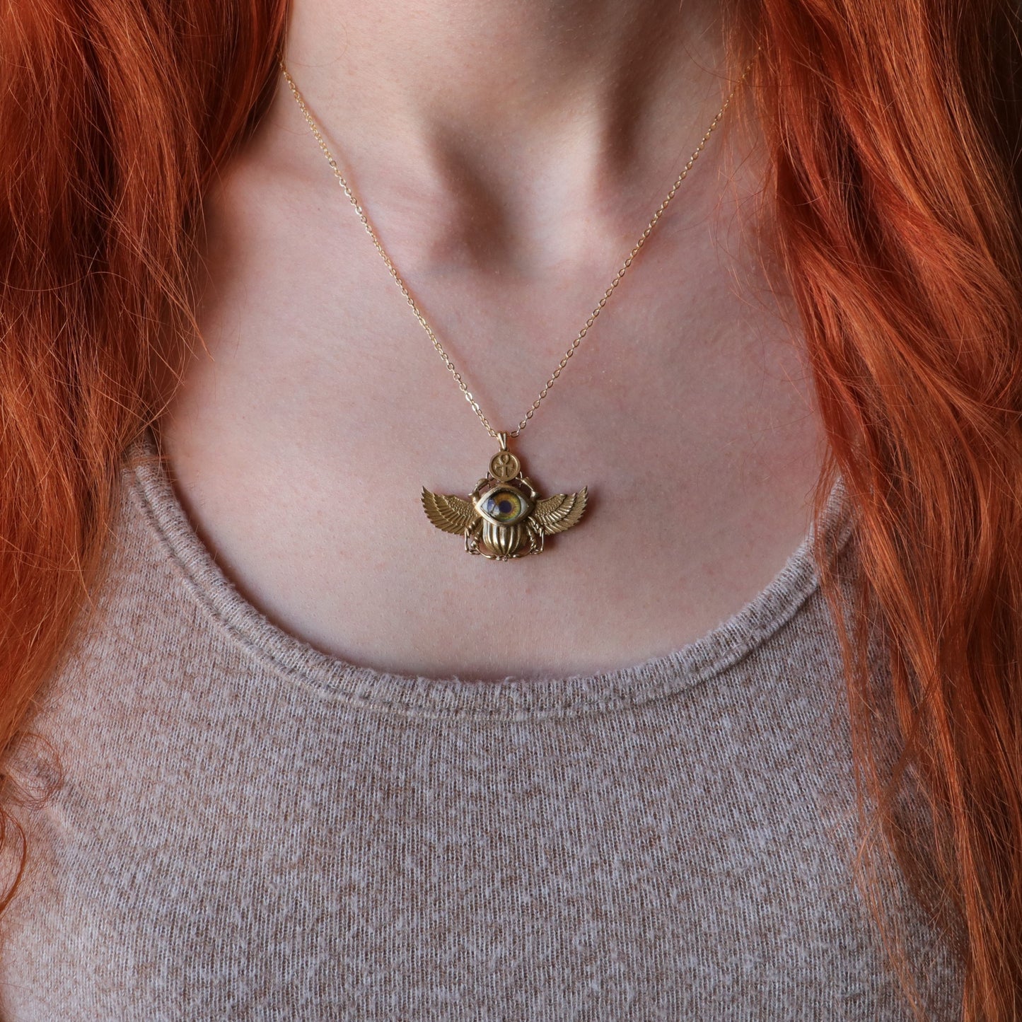 Antik Mısır Scarab ve Ankh Gümüş Kolye - İris Göz Koruyucu Tılsım