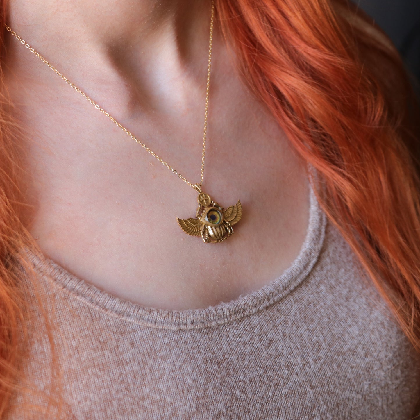 Antik Mısır Scarab ve Ankh Gümüş Kolye - İris Göz Koruyucu Tılsım