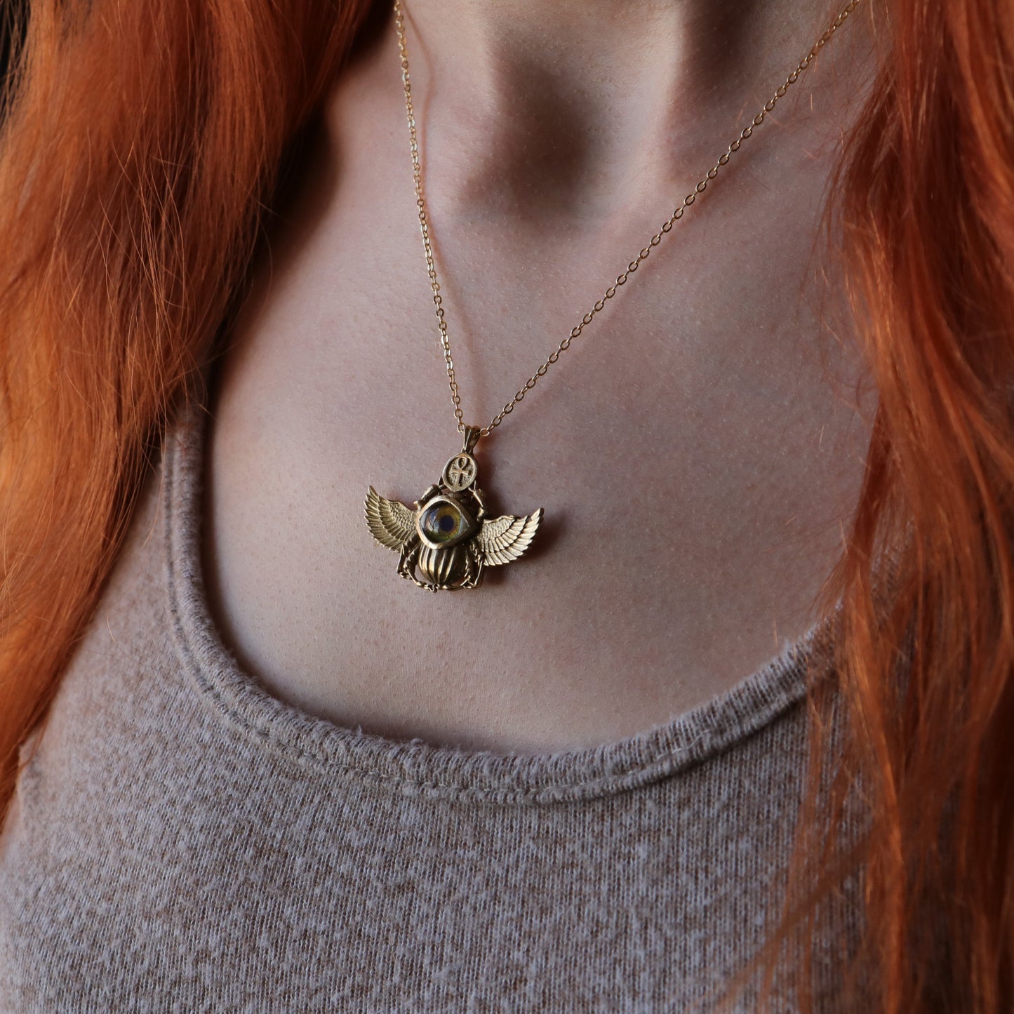 Antik Mısır Scarab ve Ankh Gümüş Kolye - İris Göz Koruyucu Tılsım