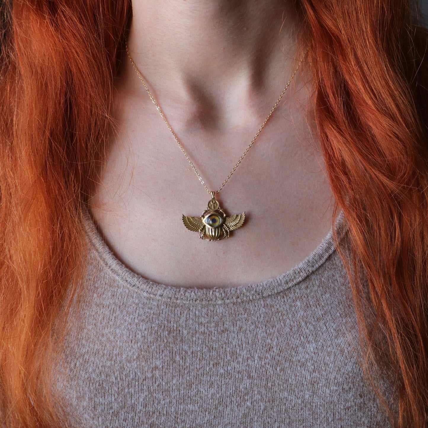 Antik Mısır Scarab ve Ankh Gümüş Kolye - İris Göz Koruyucu Tılsım