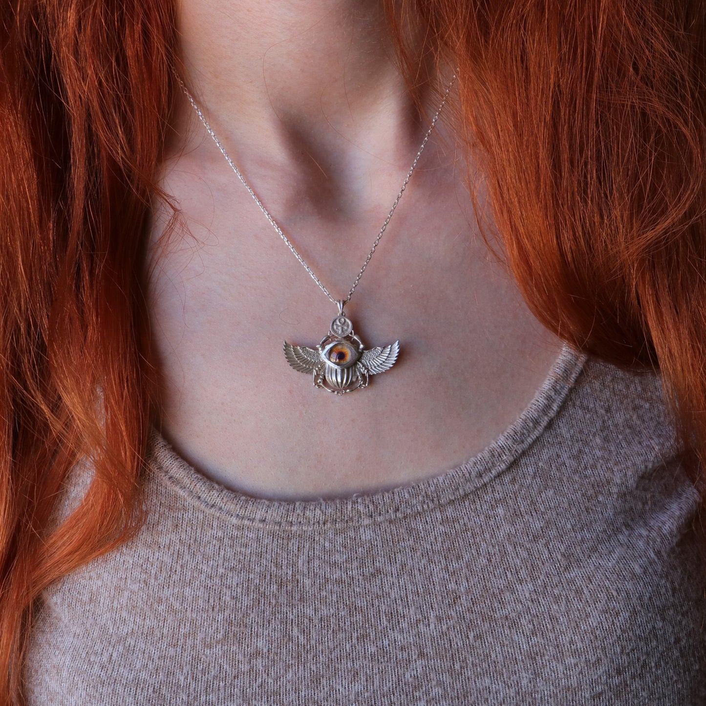 Antik Mısır Scarab ve Ankh Gümüş Kolye - İris Göz Koruyucu Tılsım