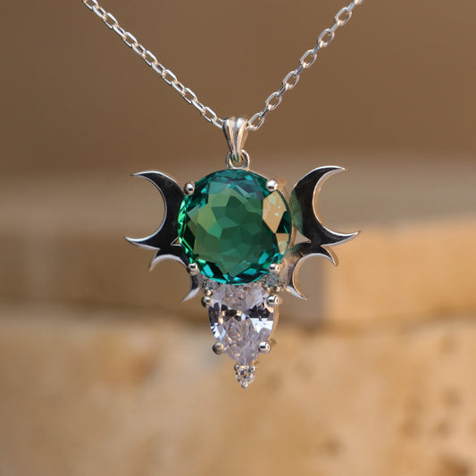 Ay Tanrıçası Zümrüt ve Mozanite 925 Gümüş Kolye