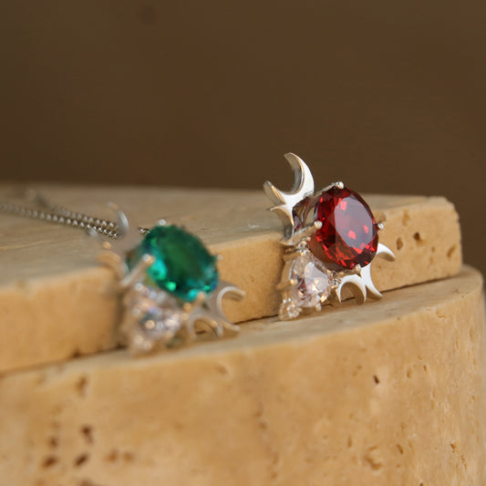Ay Tanrıçası Ruby ve Mozanite 925 Gümüş Kolye