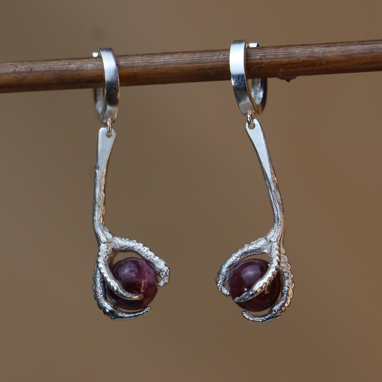 Garnet Claw Earrings
