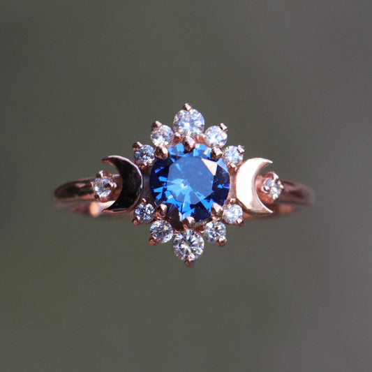 Ay Tanrıçası Safir ve Mozanite 925 Gümüş Yüzük