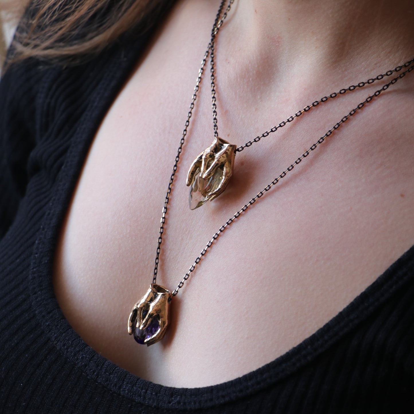 Drop Garnet Stone Palm Necklace