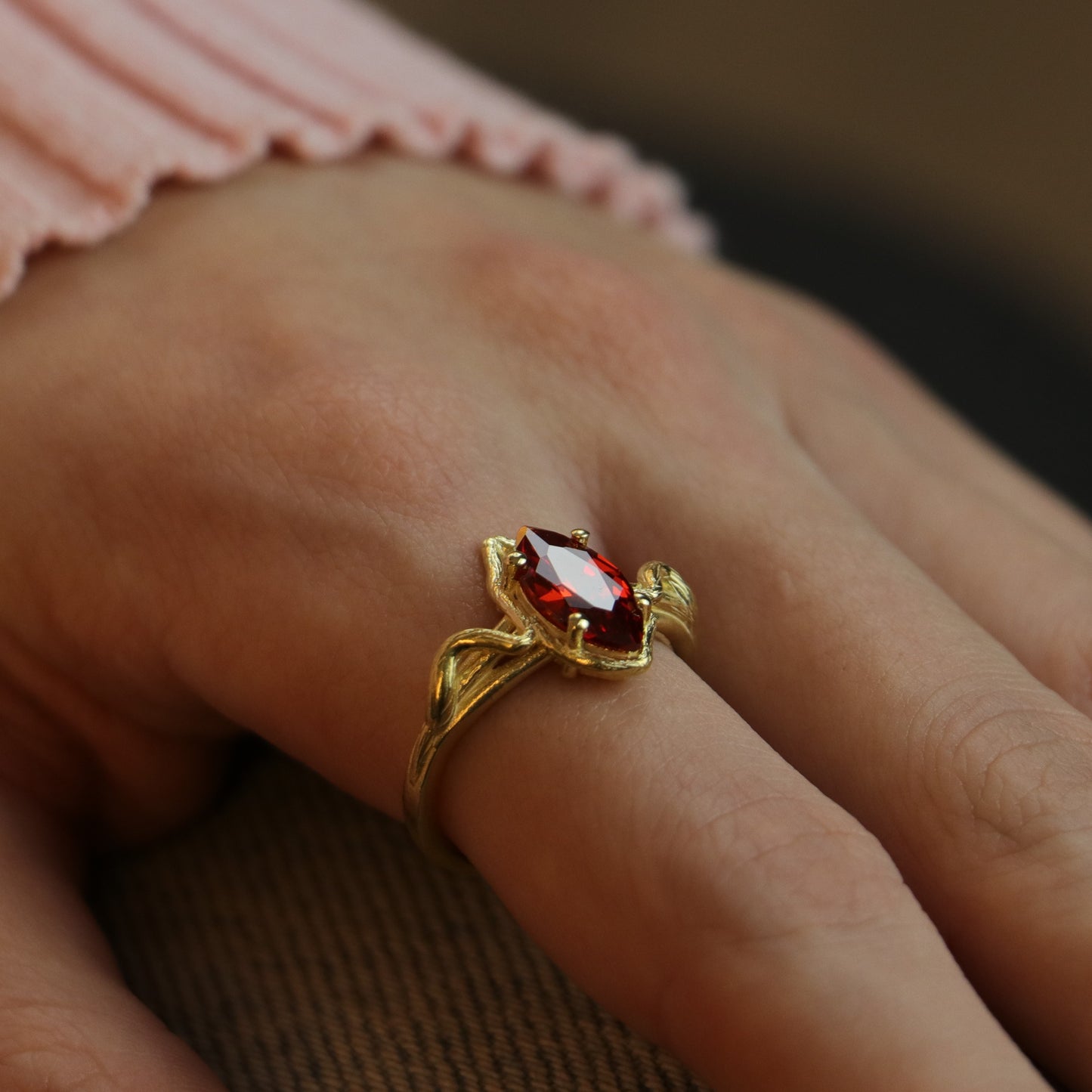 Markiz Kesim Garnet 925 Gümüş Yüzük