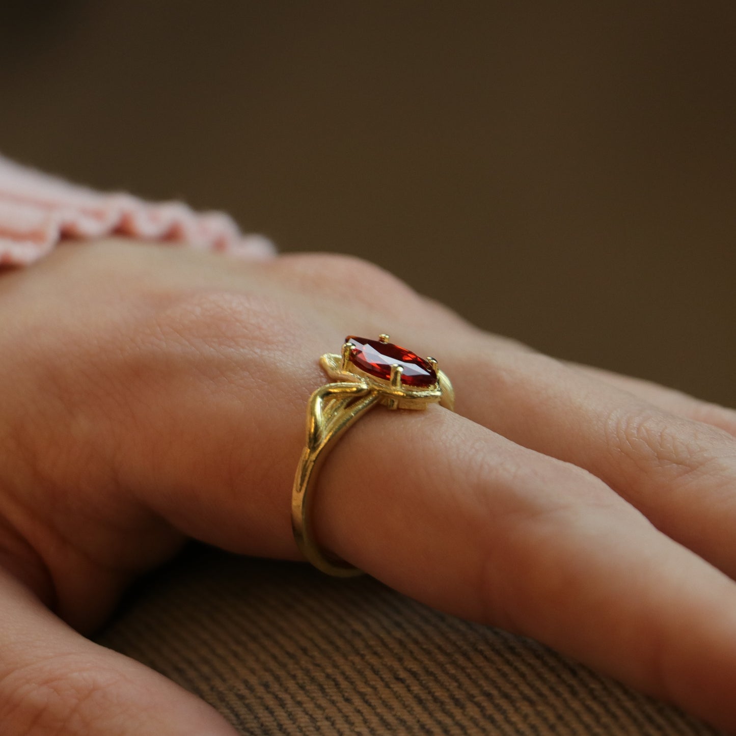 Markiz Kesim Garnet 925 Gümüş Yüzük