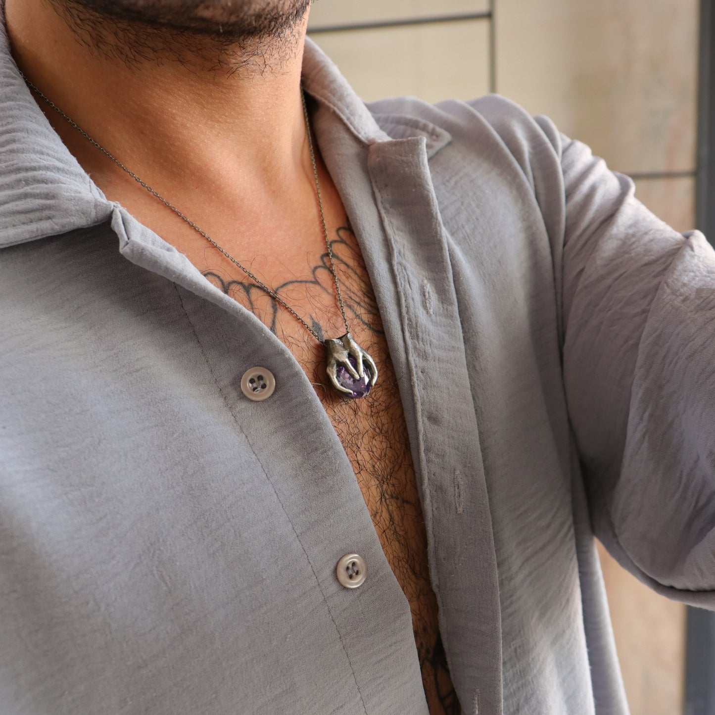 Drop Garnet Stone Palm Necklace