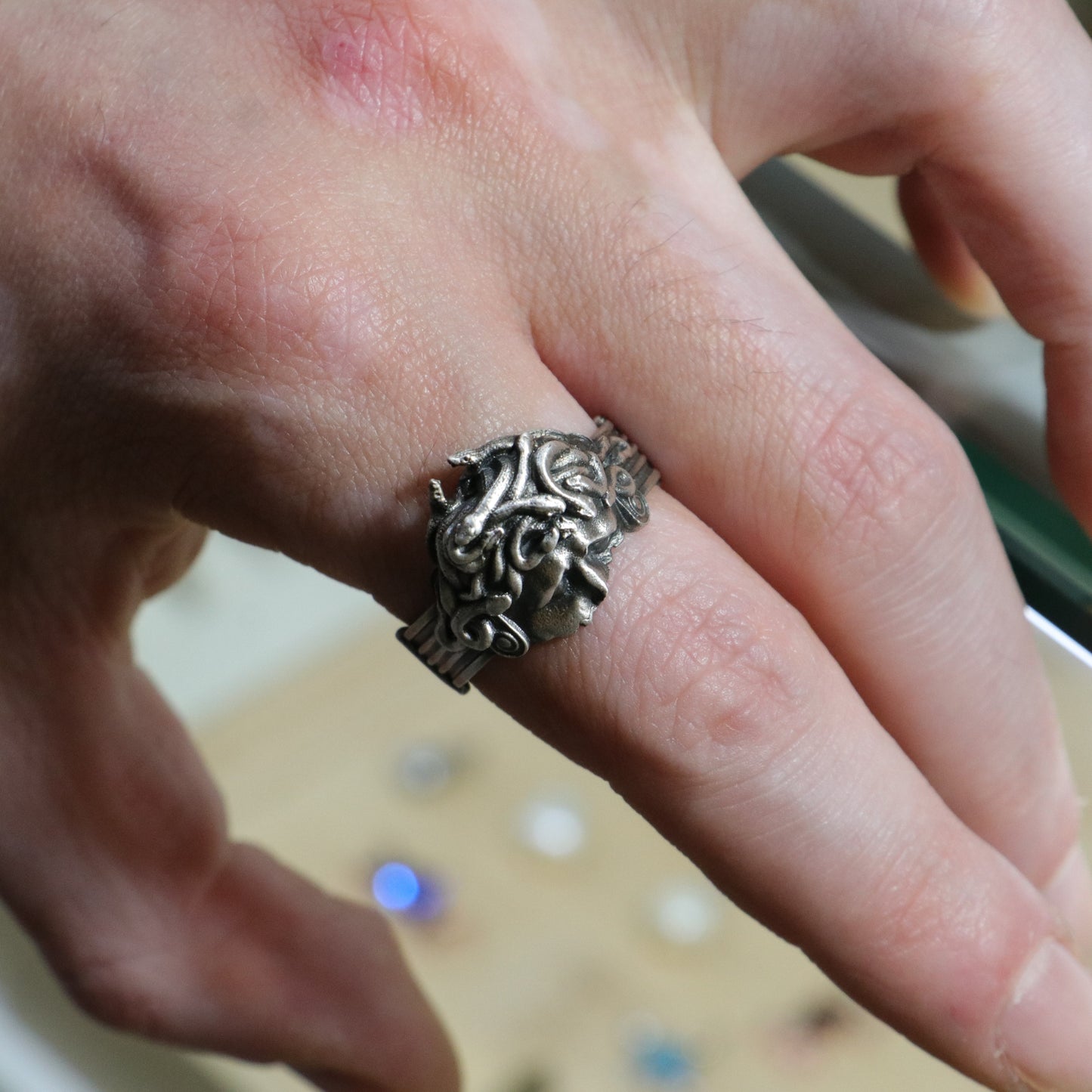 Yarım Medusa Erkek 925 Gümüş Yüzük