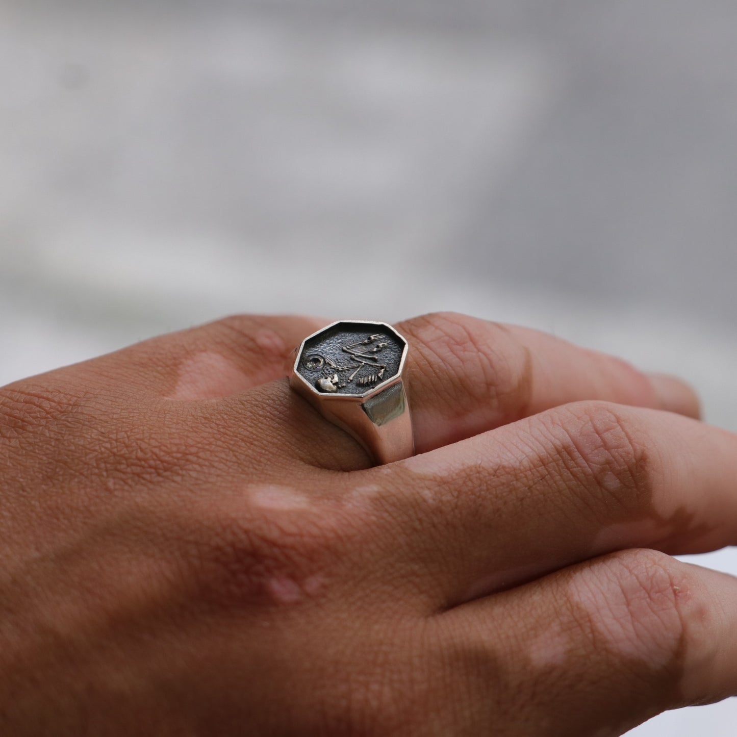 Memento Mori Amethyst Men's 925 Silver Ring