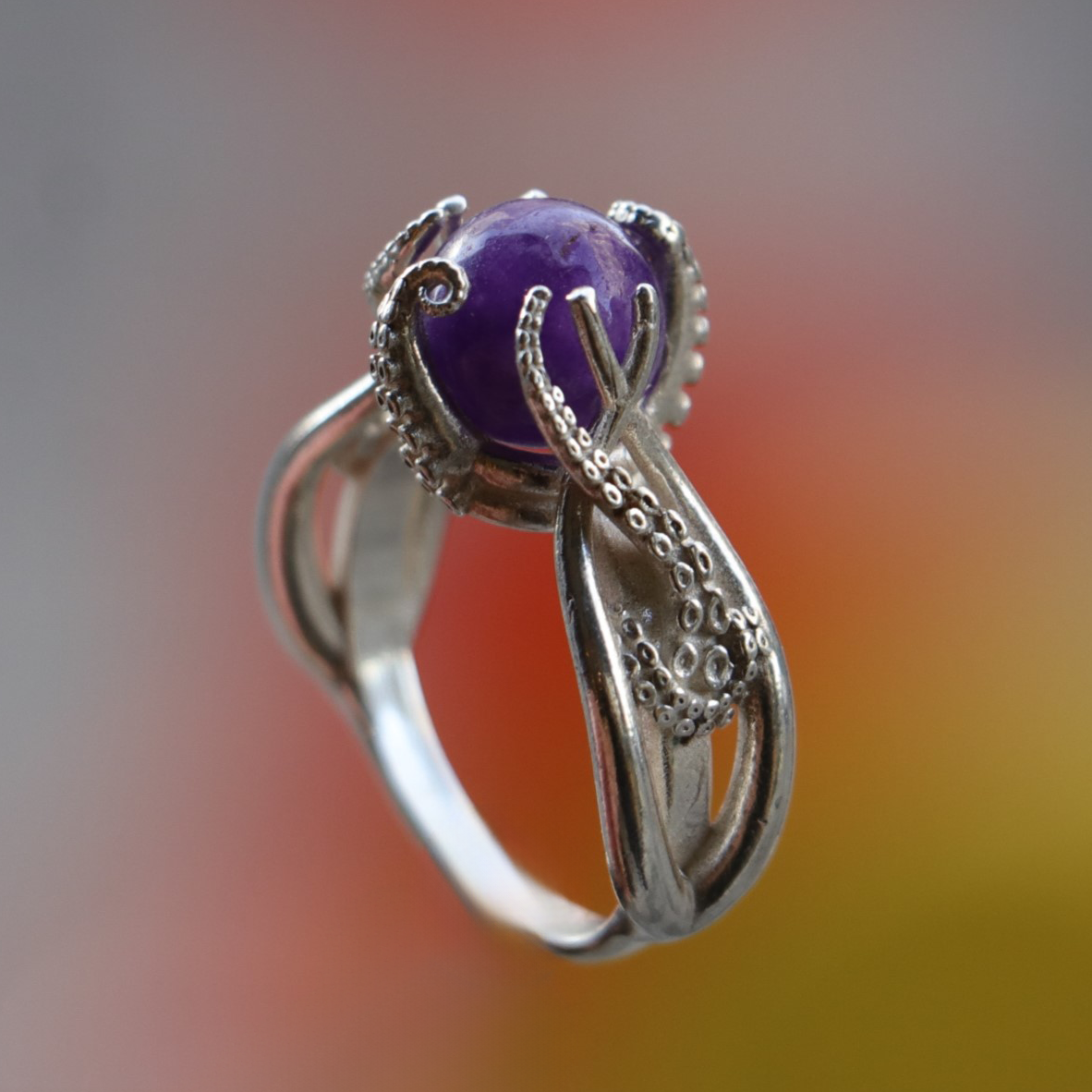 Amethyst Octopus 925 Silver Ring