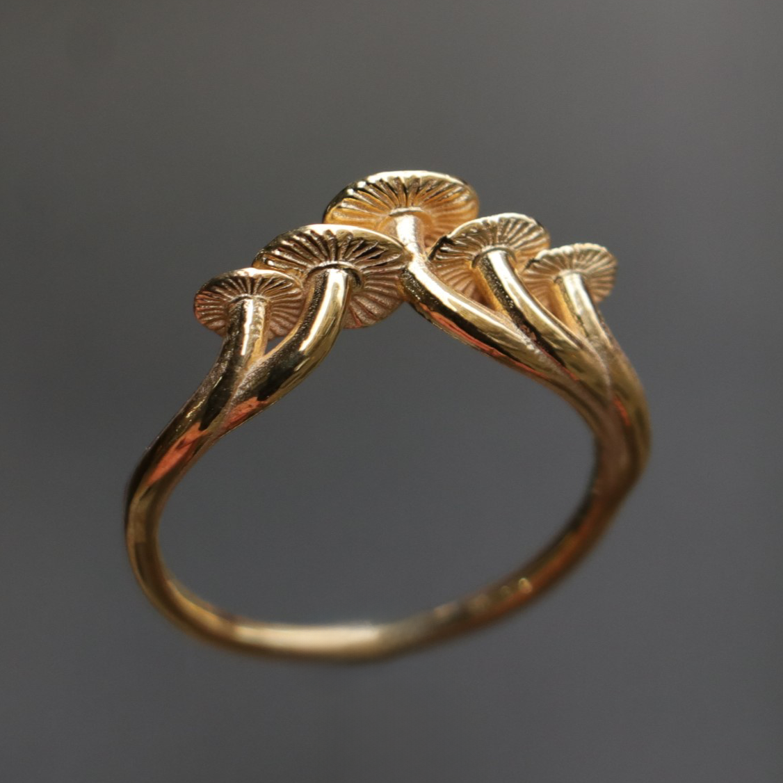 Mushroom 925 Silver Gold Plated Ring