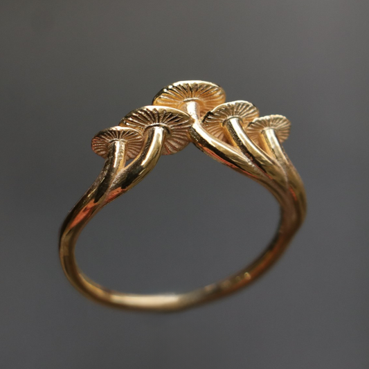 Mushroom 925 Silver Gold Plated Ring