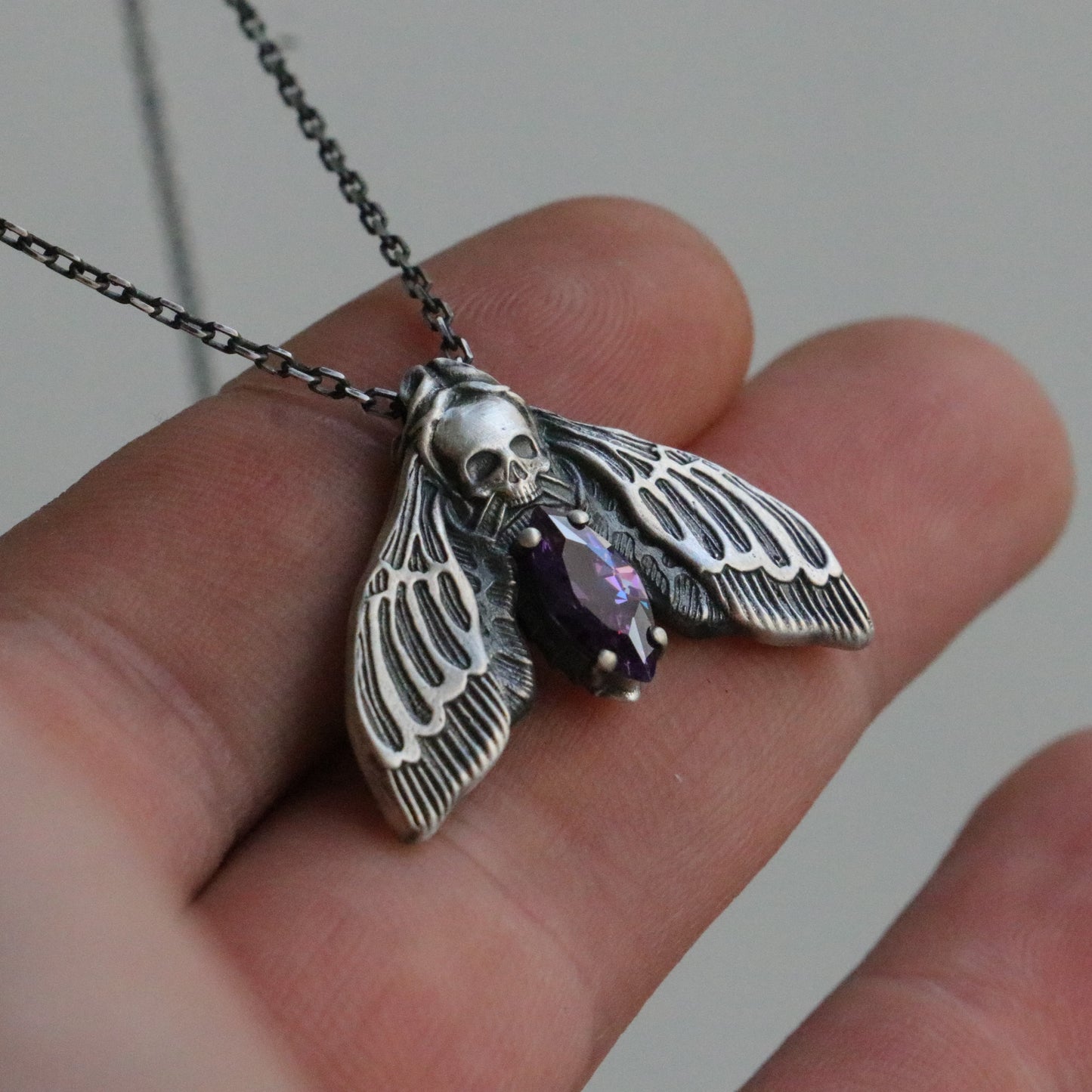 Mini Mini Skull 925 Oxidized Silver Necklace