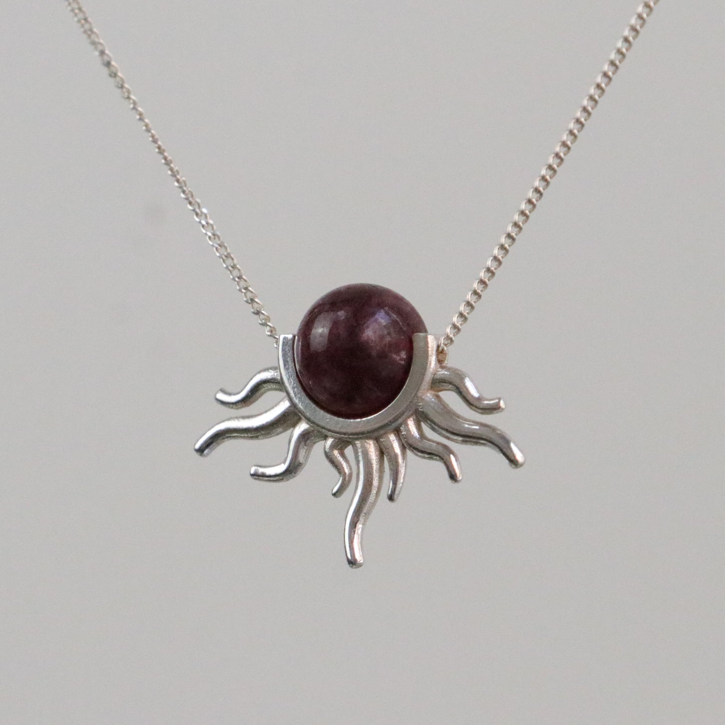 Ametist Güneş 925 Gümüş Kolye (Tüm Taşlar)