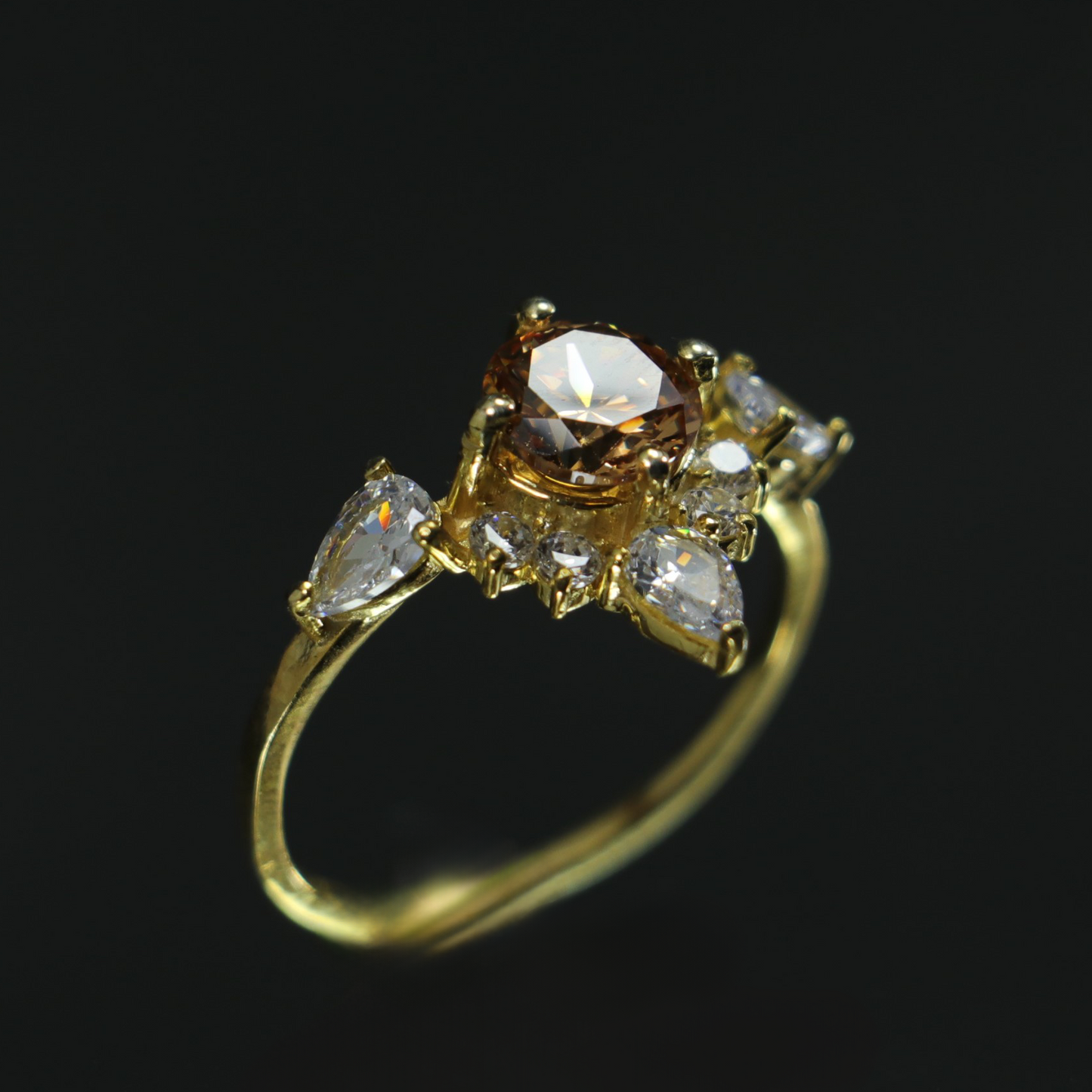 Citrine and Moissanite Gold Plated 925 Silver Ring