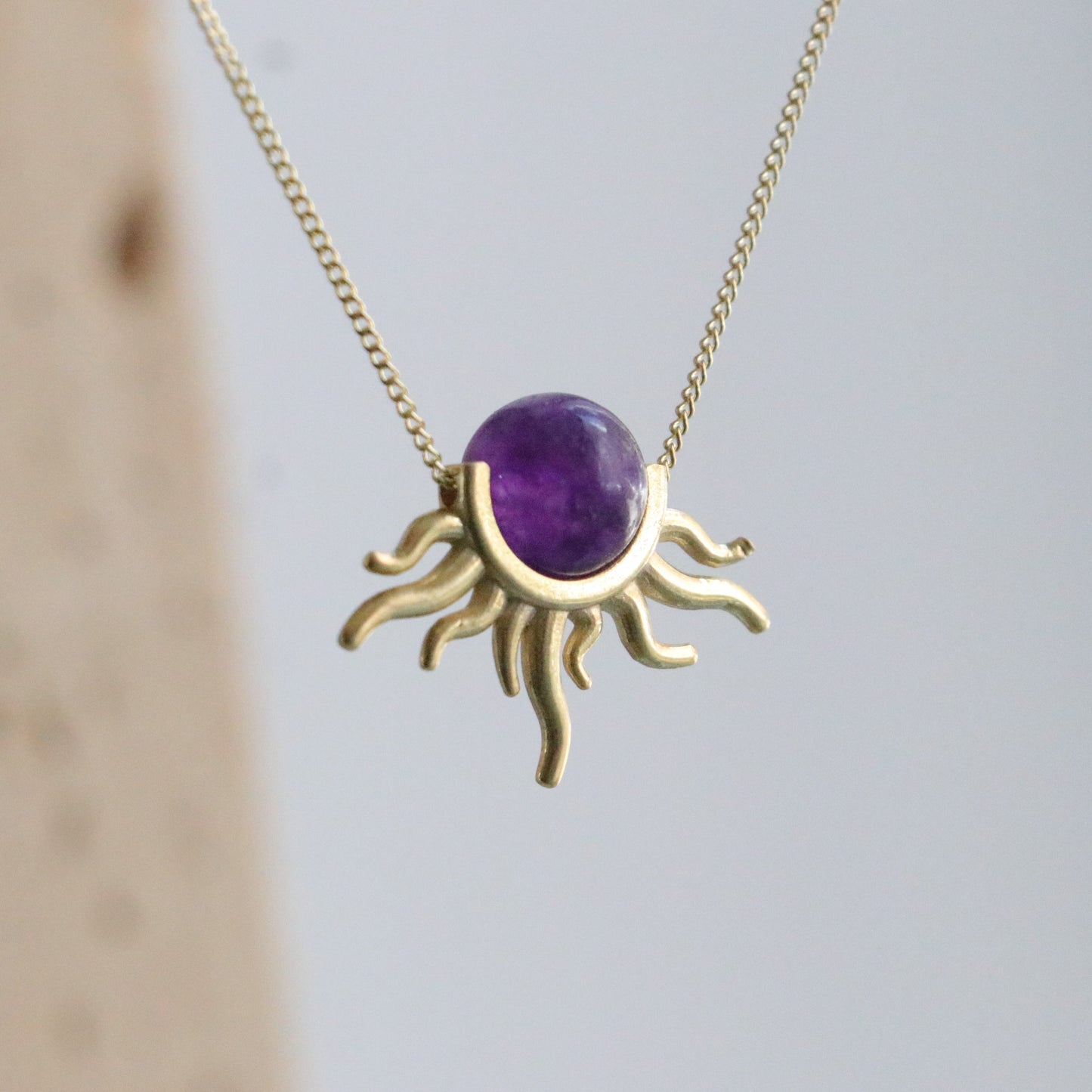 Ametist Güneş 925 Gümüş Kolye (Tüm Taşlar)