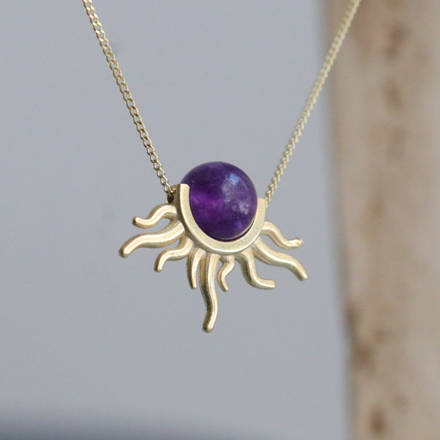 Ametist Güneş 925 Gümüş Kolye (Tüm Taşlar)