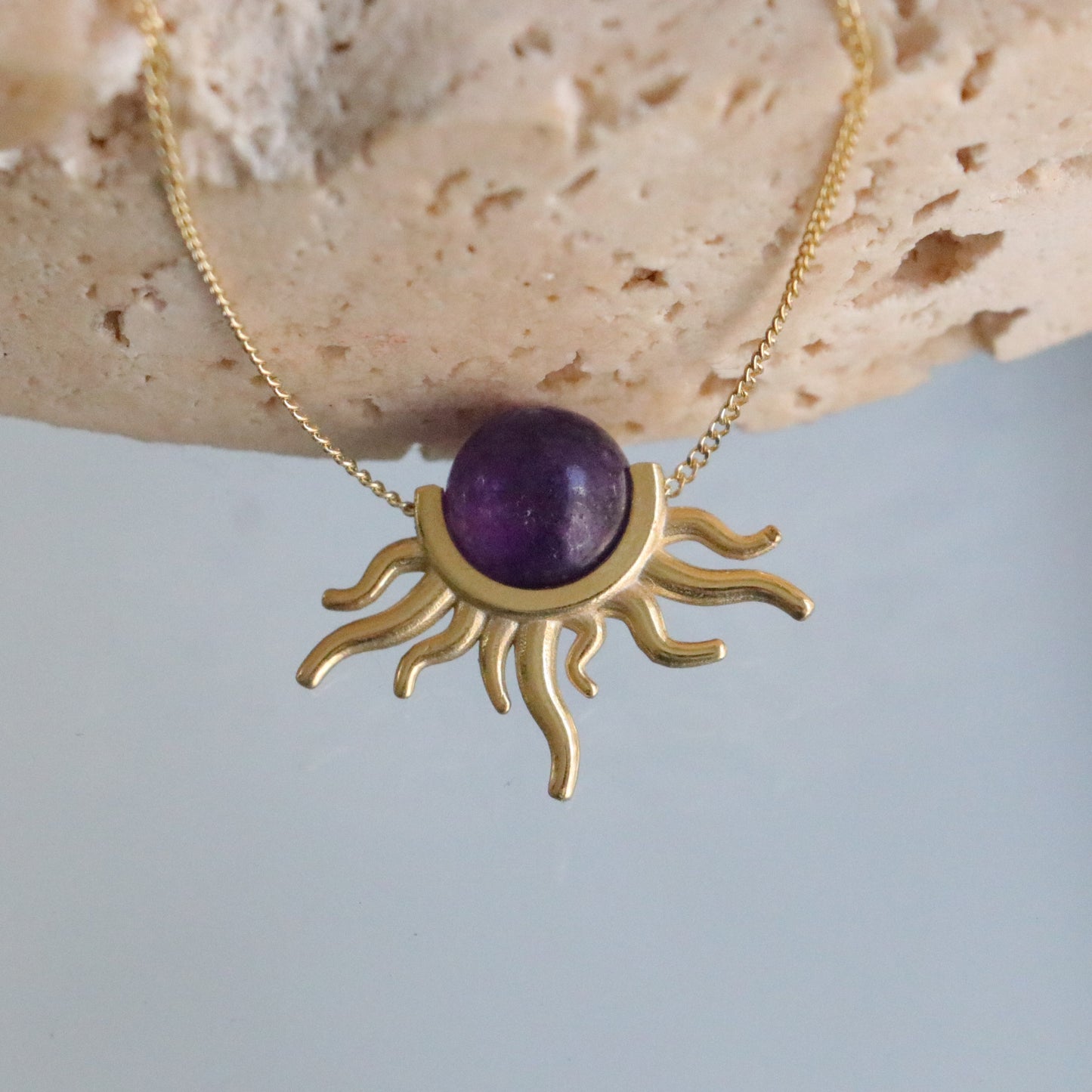 Ametist Güneş 925 Gümüş Kolye (Tüm Taşlar)