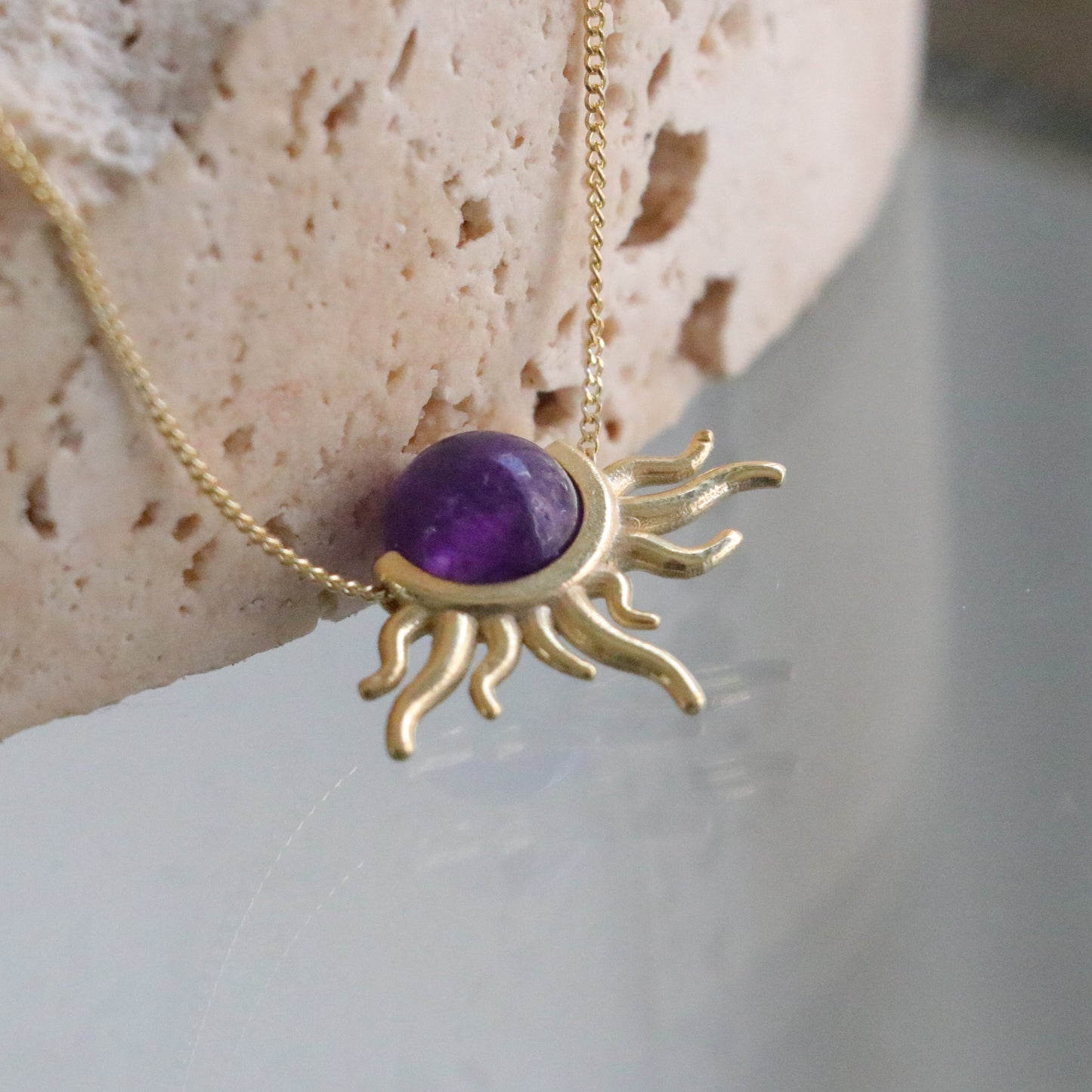 Ametist Güneş 925 Gümüş Kolye (Tüm Taşlar)