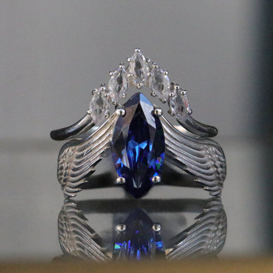 Kanat Safir 925 Gümüş Yüzük Set