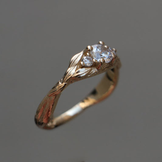 Special Design 0.40 Carat Moissanite and Diamond 14 Carat Gold Ring