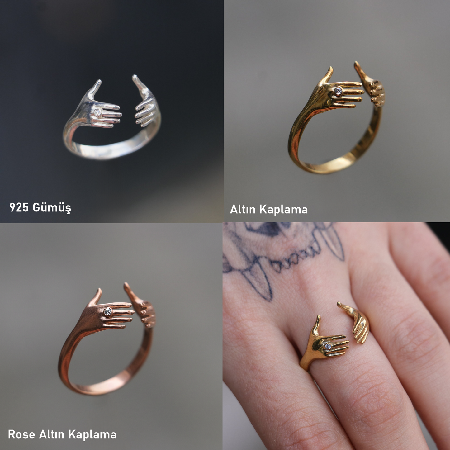 Hands 925 Silver Gold Plated Ring