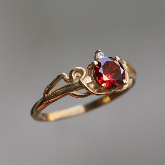 Branches Garnet and Moissanite 925 Silver Gold Plated Ring