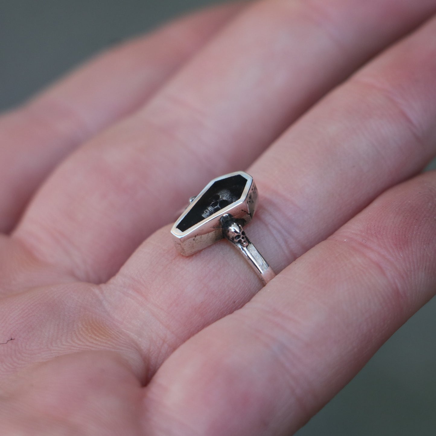 Coffin Skull 925 Silver Black Ring