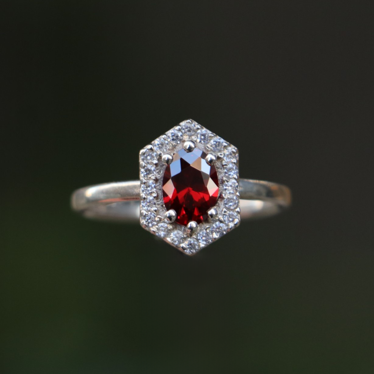 Garnet and Moissanite 925 Silver Gold Plated Ring