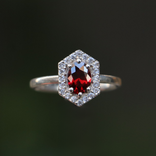 Garnet and Moissanite 925 Silver Gold Plated Ring