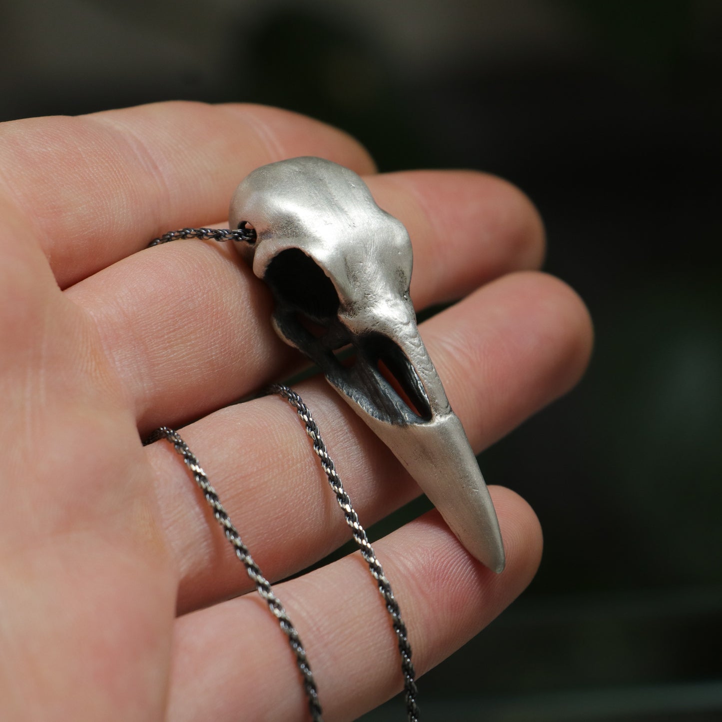 Antique Bronze Raven Skull Necklace