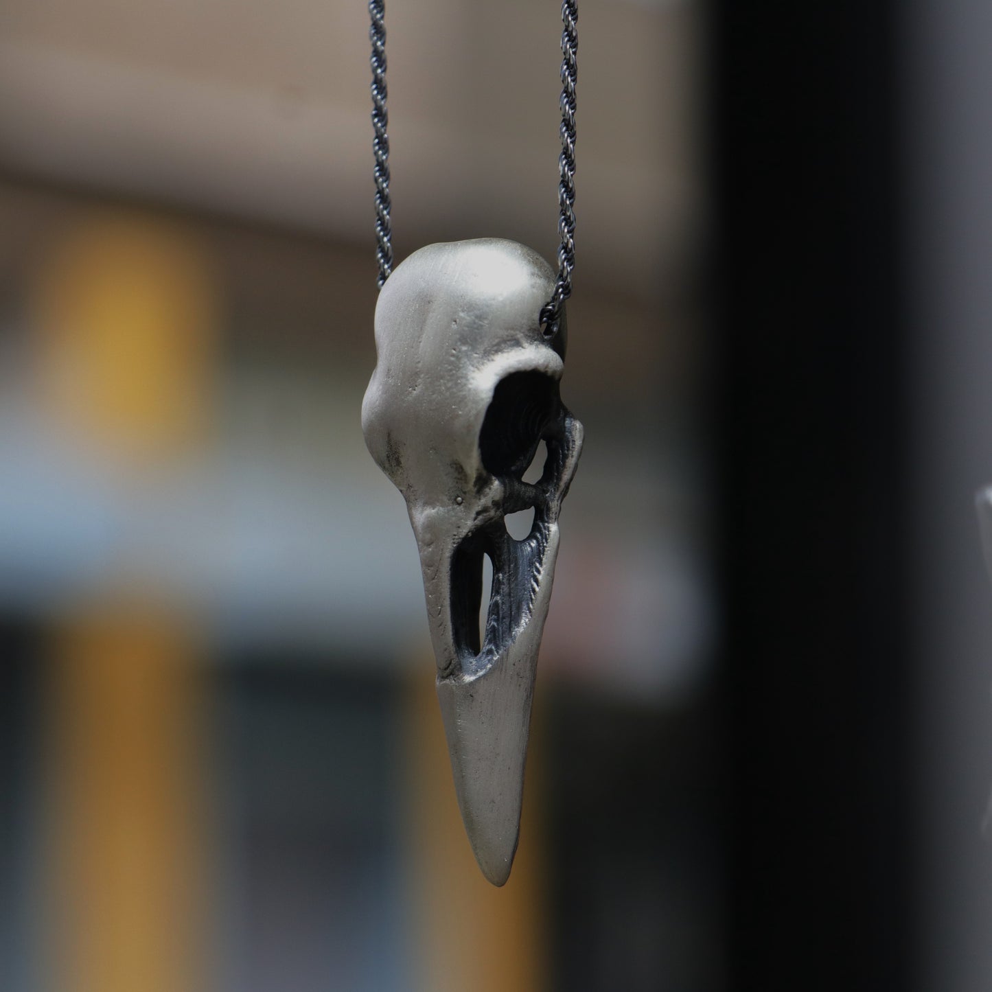 Antique Bronze Raven Skull Necklace