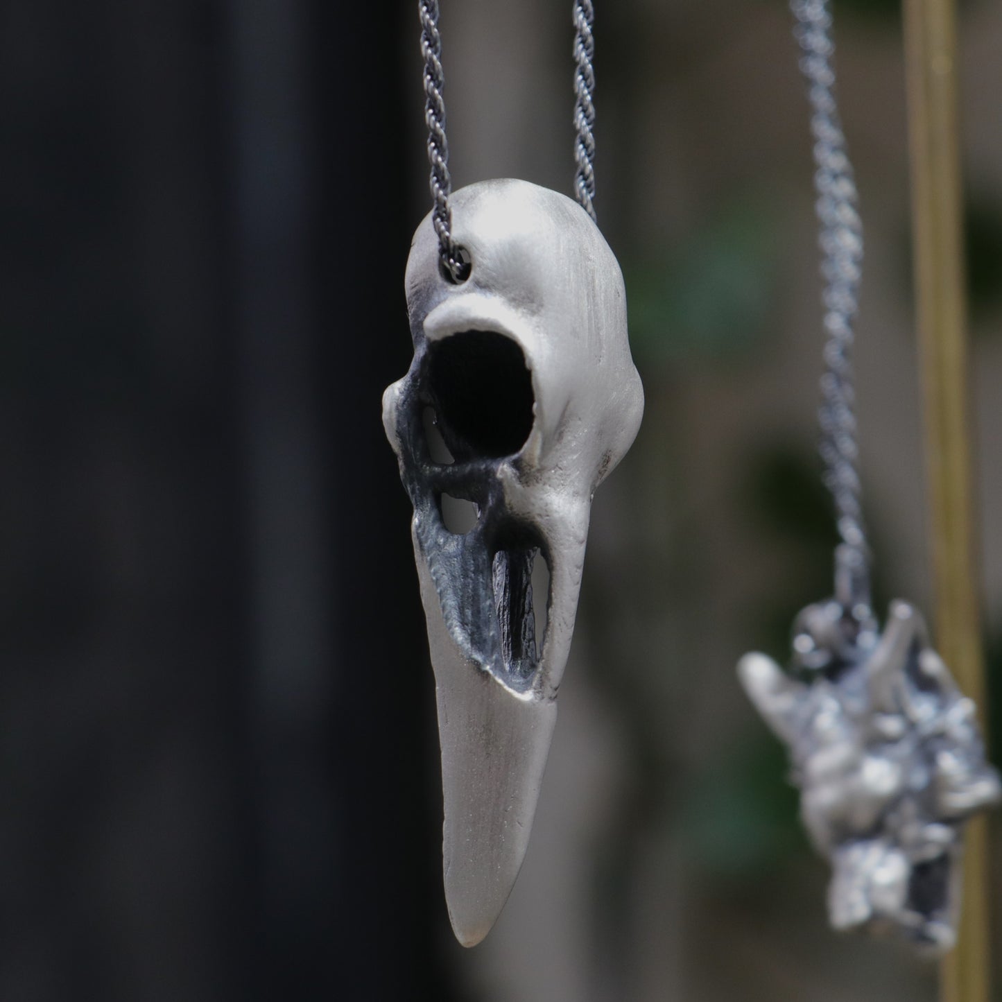 Antique Bronze Raven Skull Necklace