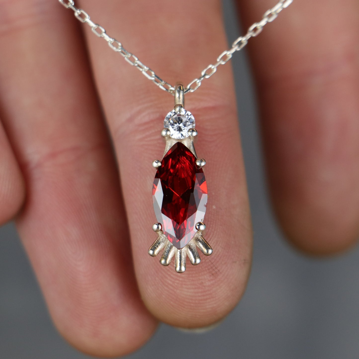 Marquise Peridot and Moissanite 925 Silver Necklace