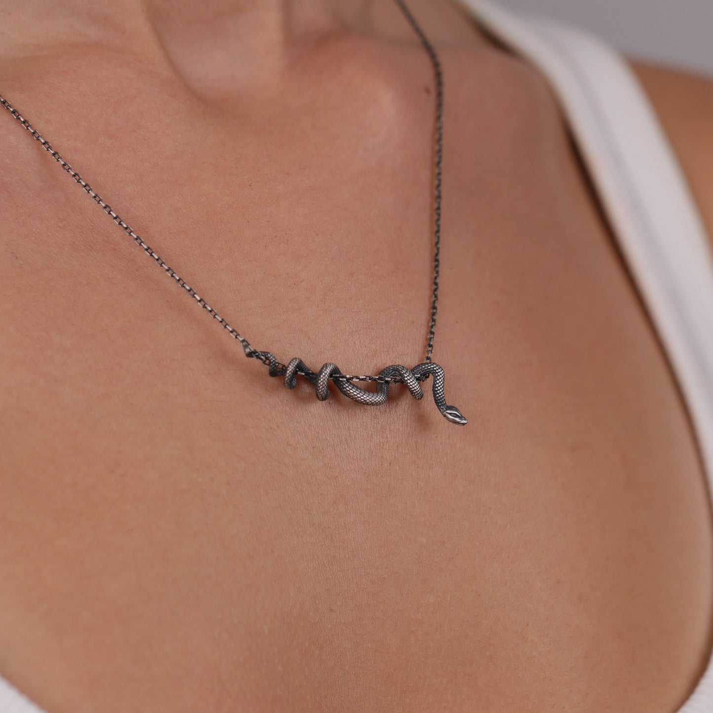 Yılan 925 Gümüş Altın Kaplama Kolye